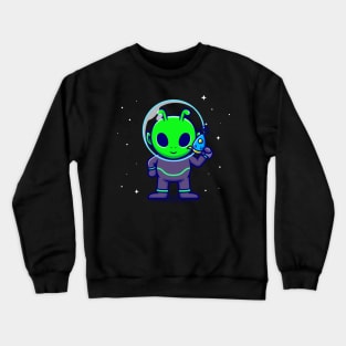 Cute Alien Holding Gun Weapon Cartoon Crewneck Sweatshirt